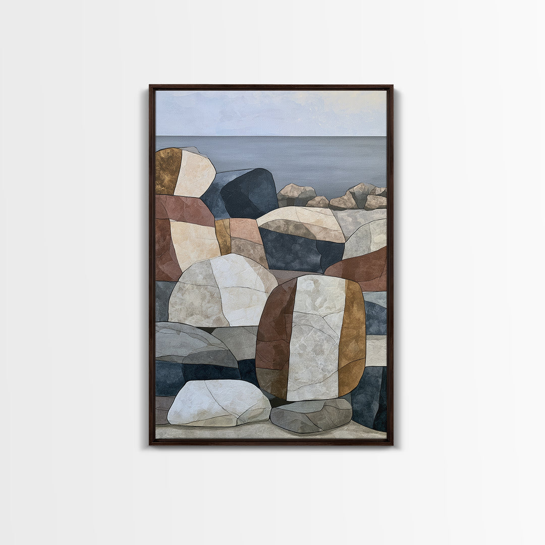 Quiet Coastal Rocks and Gray Sea Canvas Print, Scandinavian Art, Wall Hanging, Living Room Decor, Nordic, Living Room Wall Art, SCA-2x3-31