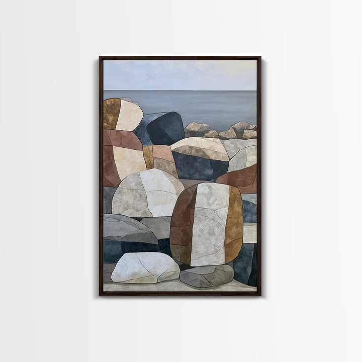 Quiet Coastal Rocks and Gray Sea Canvas Print, Scandinavian Art, Wall Hanging, Living Room Decor, Nordic, Living Room Wall Art, SCA-2x3-31