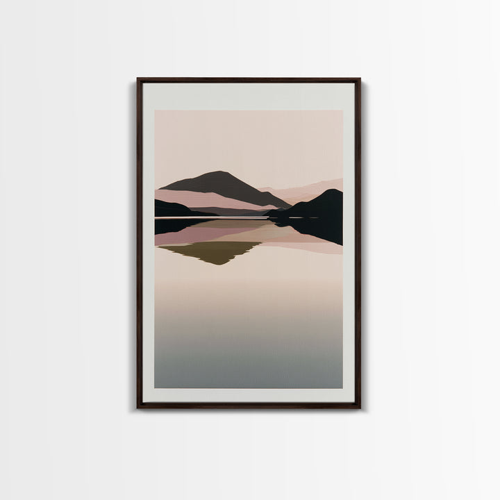 Minimal Fjord Landscape Framed Canvas Print, Scandinavian Art, Oil Painting, Living Room Decor, Nordic, Boho Wall Decor, SCA-2x3-34