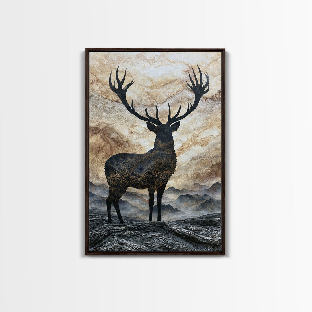 Reindeer Silhouette in Snowy Landscape Canvas Print, Scandinavian Art, Digital Wall Art, Living Room Decor, Nordic, SCA-2x3-38