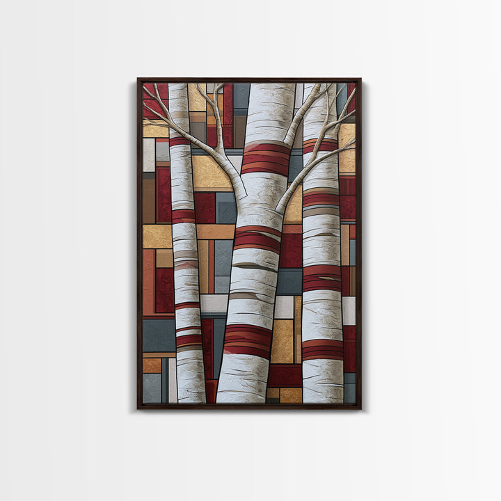 Birch Tree Trunks Framed Canvas Print, Scandinavian Art, Abstract Wall Art, Living Room Decor, Abstract Art, Nordic, SCA-2x3-41