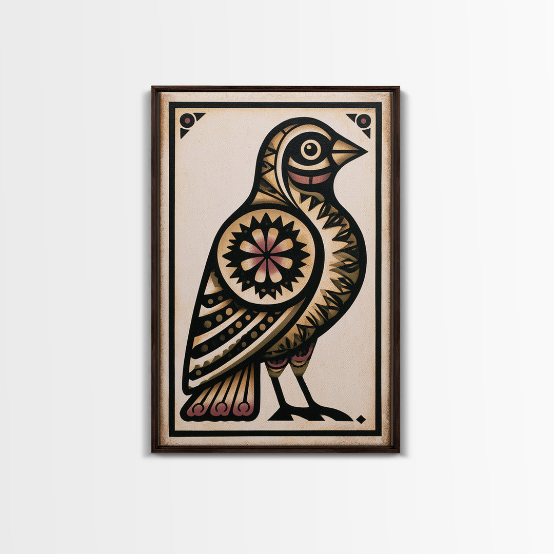 Nordic Folk Bird Framed Canvas Print, Scandinavian Art, Modern Wall Art, Living Room Decor, Fine Art, Nordic, Statement Artwork, SCA-2x3-43