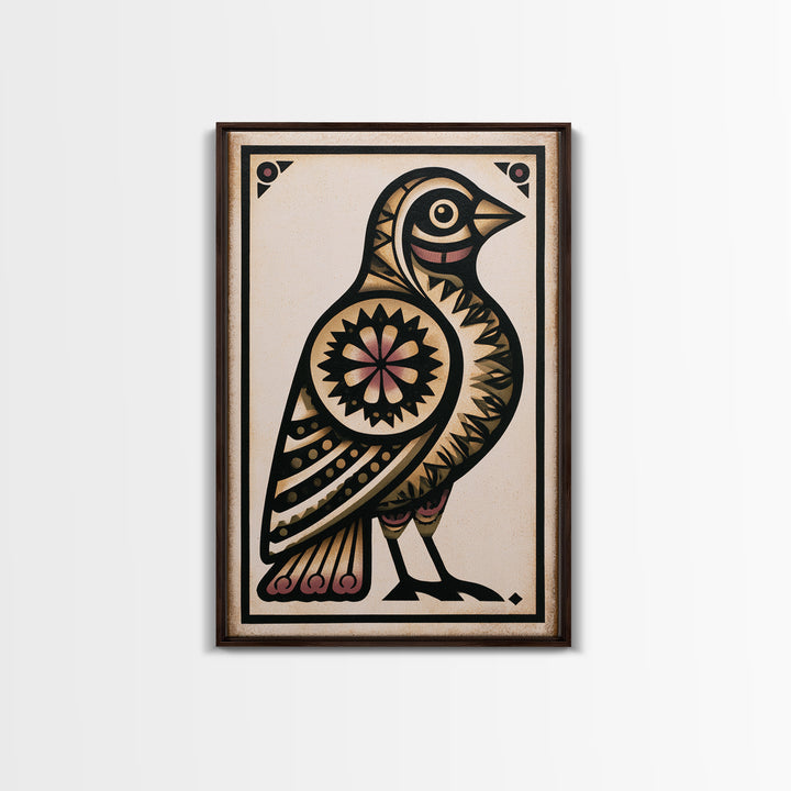 Nordic Folk Bird Framed Canvas Print, Scandinavian Art, Modern Wall Art, Living Room Decor, Fine Art, Nordic, Statement Artwork, SCA-2x3-43