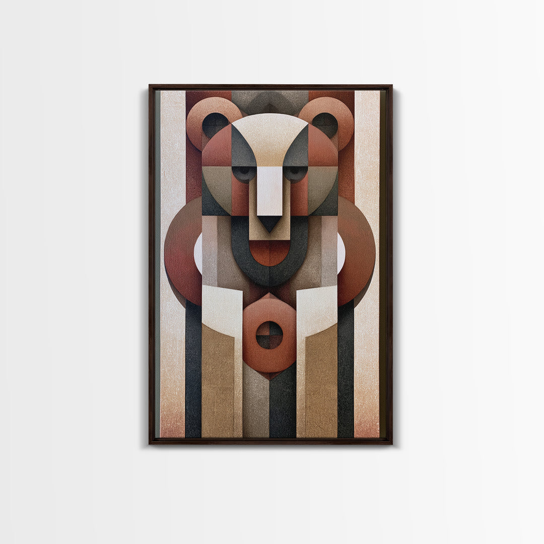 Geometric Bear with Muted Colors Framed Canvas Print, Scandinavian Art, Modern Wall Art, Living Room Decor, Abstract Art, SCA-2x3-53