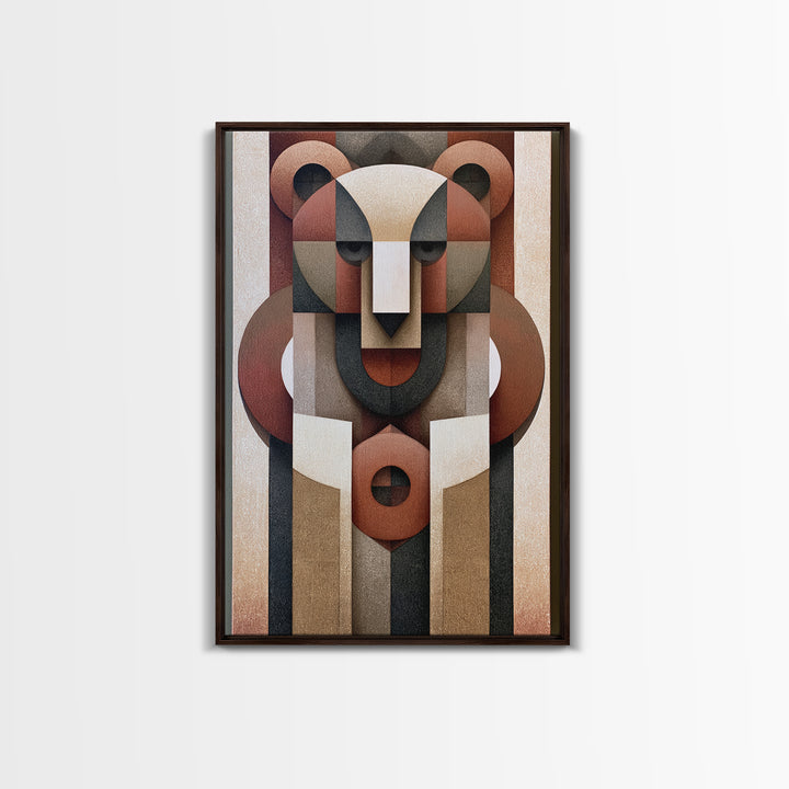 Geometric Bear with Muted Colors Framed Canvas Print, Scandinavian Art, Modern Wall Art, Living Room Decor, Abstract Art, SCA-2x3-53