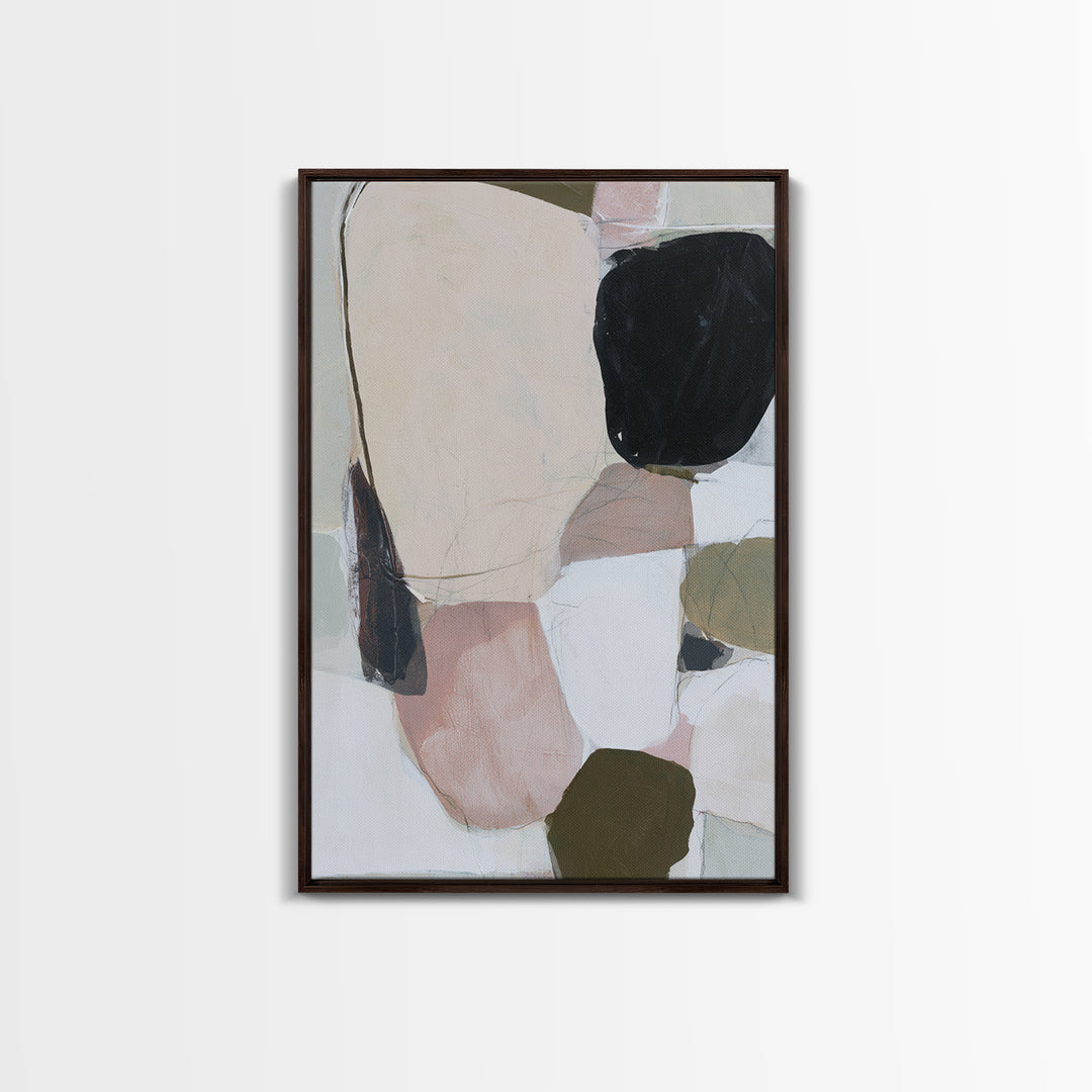 Quiet Coastal Rocks and Gray Sea Framed Canvas Print, Scandinavian Art, Abstract Wall Art, Living Room Decor, Fine Art, Nordic, SCA-2x3-55