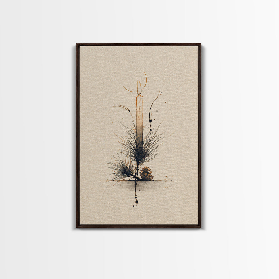 Hygge Candle and Pine Branch Still Life Canvas Print, Scandinavian Art, Abstract Wall Art, Living Room Decor, Nordic, SCA-2x3-60