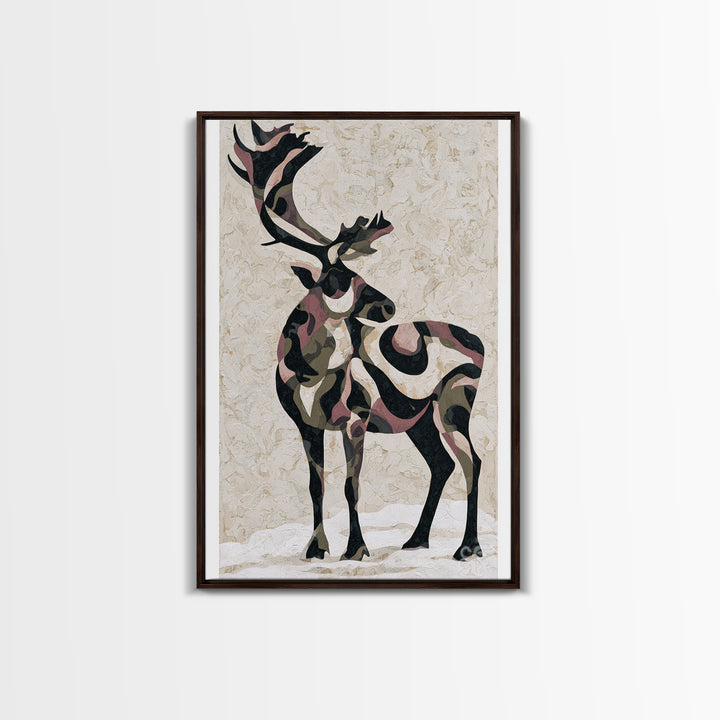 Reindeer Silhouette in Snowy Landscape Canvas Print, Scandinavian Art, Farmhouse Decor, Living Room Decor, Fine Art, Nordic, SCA-2x3-62
