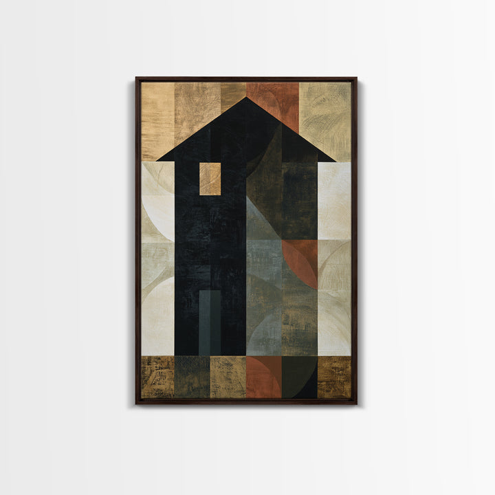Simple Black House Shape Framed Canvas Print, Scandinavian Art, Abstract Painting, Living Room Decor, Abstract Art, Nordic, SCA-2x3-63
