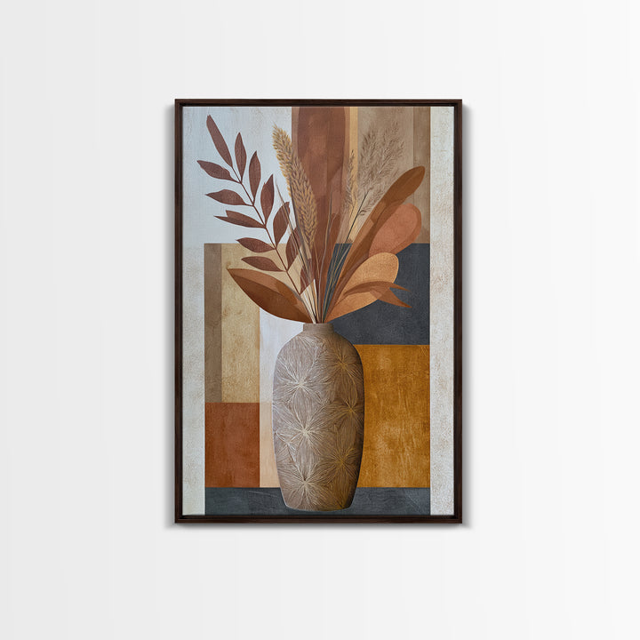 Ceramic Vase with Dried Grasses Framed Canvas Print, Scandinavian Art, Living Room Wall Art, Living Room Decor, Nordic, SCA-2x3-69
