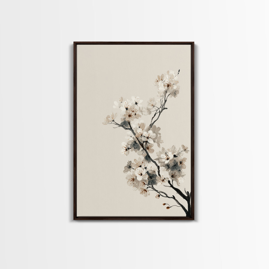 Single Black Branch on Warm White Background Canvas Print, Scandinavian Art, Statement Artwork, Living Room Decor, Nordic, SCA-2x3-76