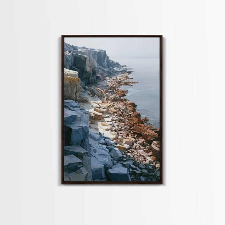 Quiet Coastal Rocks and Gray Sea Canvas Print, Scandinavian Art, Canvas Print, Living Room Decor, Fine Art, Nordic, SCA-2x3-79