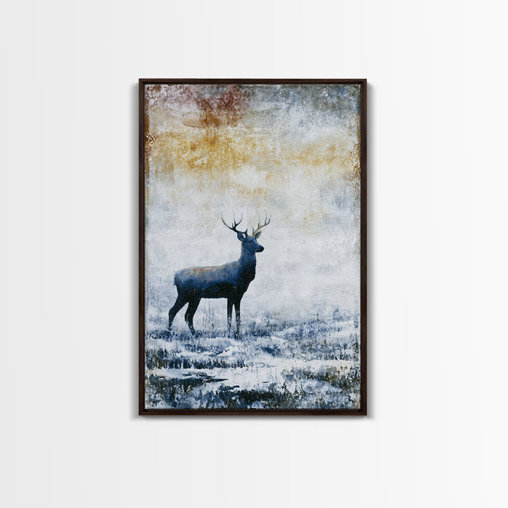 Reindeer Silhouette in Snowy Landscape Canvas Print, Scandinavian Art, Farmhouse Decor, Living Room Decor, Fine Art, Nordic, SCA-2x3-86