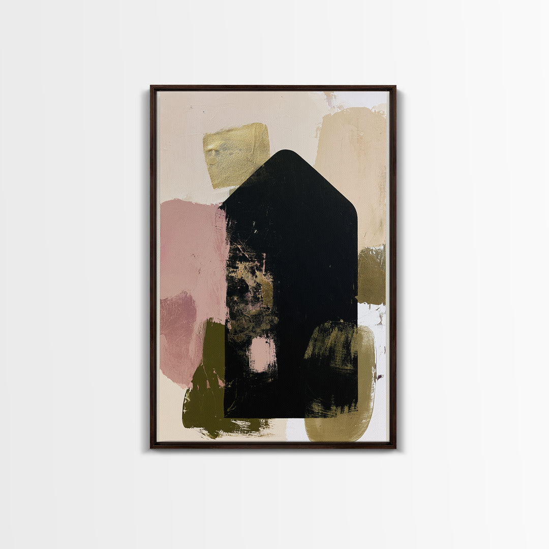 Simple Black House Shape Framed Canvas Print, Scandinavian Art, Textured Painting, Living Room Decor, Fine Art, Nordic, SCA-2x3-87