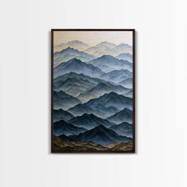 Muted Mountain Layers Framed Canvas Print, Scandinavian Art, Living Room Wall Art, Living Room Decor, Fine Art, Nordic, SCA-2x3-88