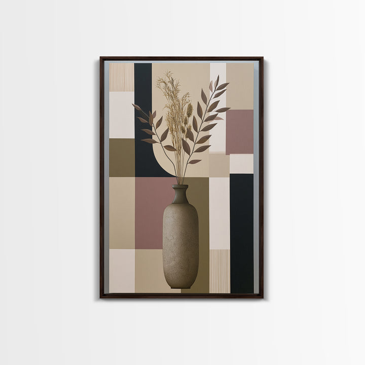 Ceramic Vase with Dried Grasses Framed Canvas Print, Scandinavian Art, Living Room Wall Art, Living Room Decor, Nordic, SCA-2x3-93