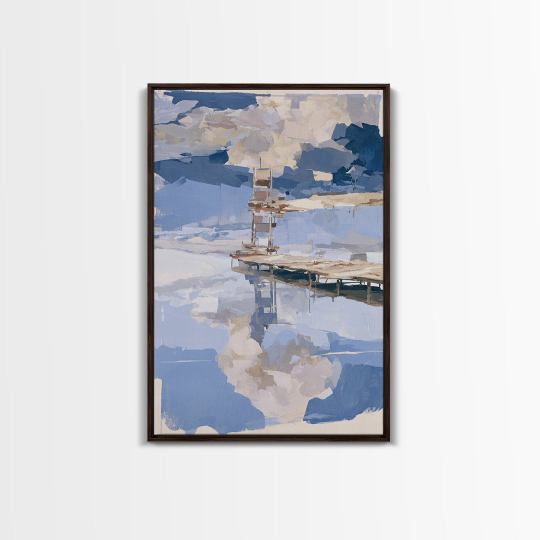 Calm Lake Dock Canvas Print, Scandinavian Art, Minimalist Decor, Living Room Decor, Nordic, Oil Painting, Digital Wall Art, SCA-2x3-95