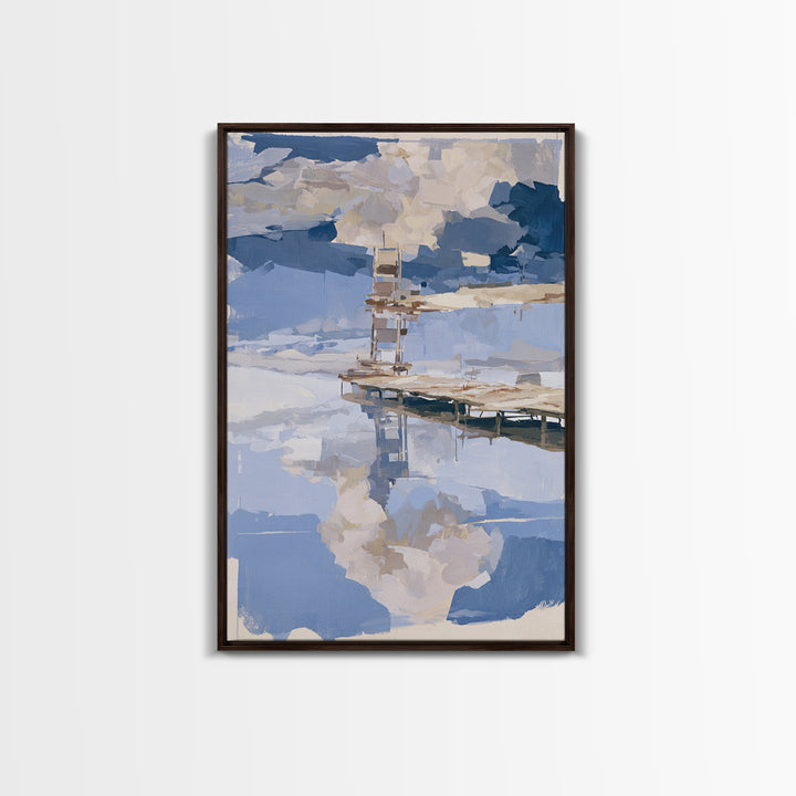 Calm Lake Dock Canvas Print, Scandinavian Art, Minimalist Decor, Living Room Decor, Nordic, Oil Painting, Digital Wall Art, SCA-2x3-95