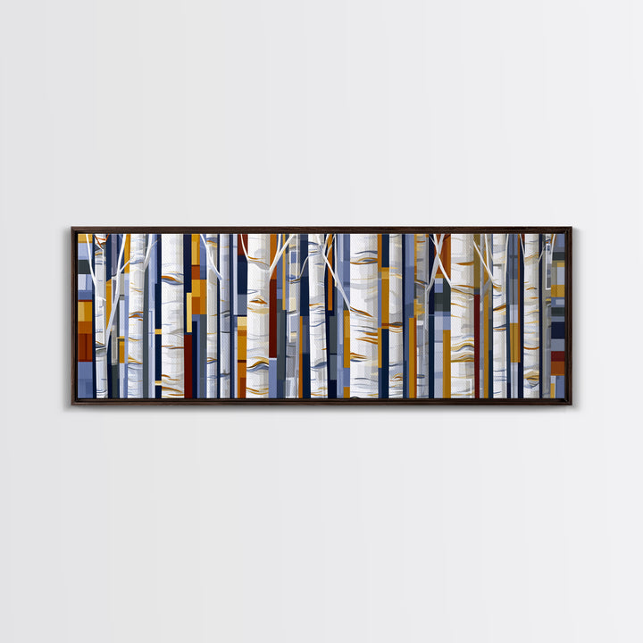 Birch Tree Trunks Framed Canvas Print, Scandinavian Art, Abstract Painting, Living Room Decor, Fine Art, Nordic, SCA-3x1-1