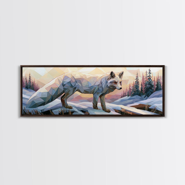White Fox in Quiet Snow Canvas Print, Scandinavian Art, Printable, Living Room Decor, Abstract Art, Nordic, Abstract Wall Art, SCA-3x1-100