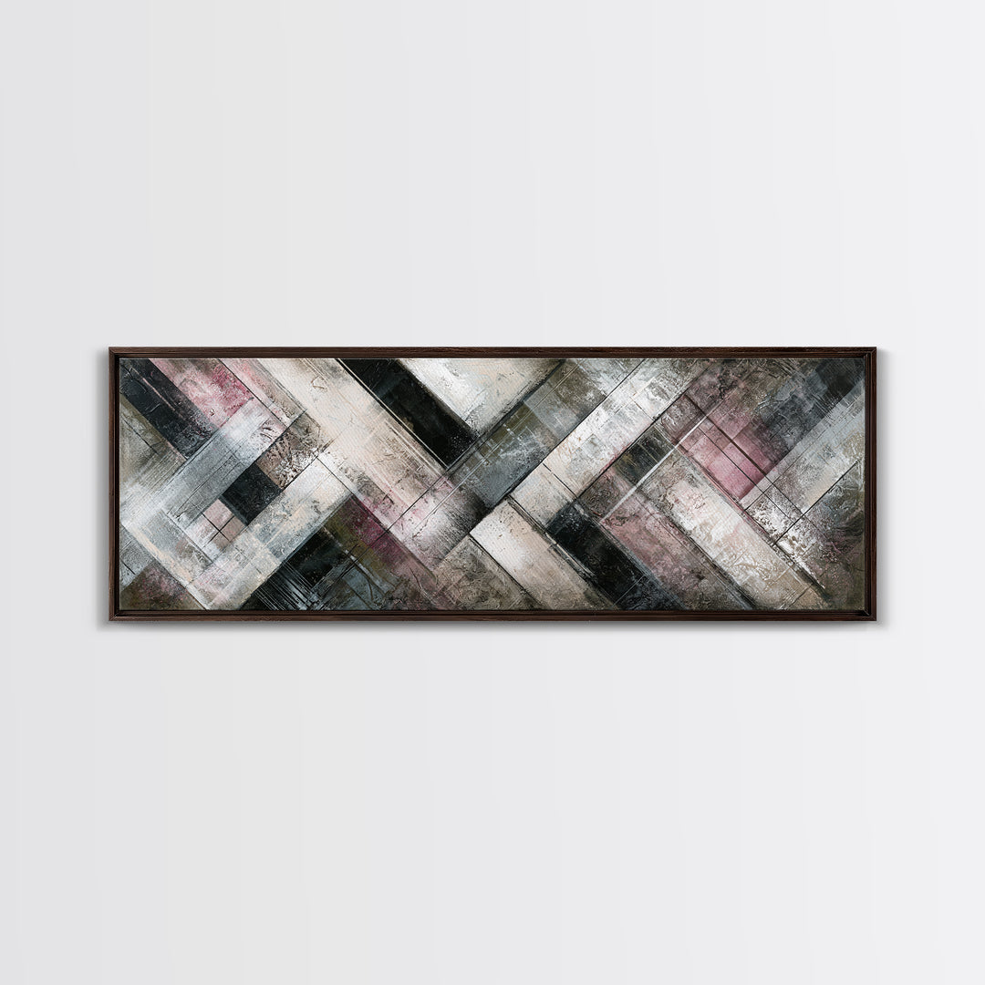 Herringbone Monochrome Pattern Canvas Print, Scandinavian Art, Luxury Decor, Living Room Decor, Fine Art, Nordic, SCA-3x1-14