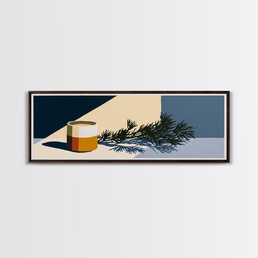 Hygge Candle and Pine Branch Still Life Canvas Print, Scandinavian Art, Floral Wall Art, Living Room Decor, Oil Painting, SCA-3x1-20