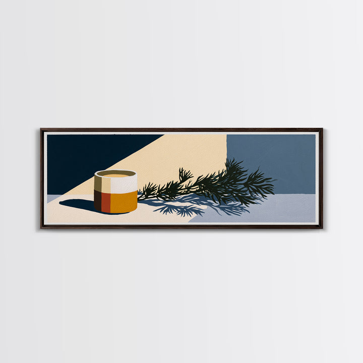 Hygge Candle and Pine Branch Still Life Canvas Print, Scandinavian Art, Floral Wall Art, Living Room Decor, Oil Painting, SCA-3x1-20