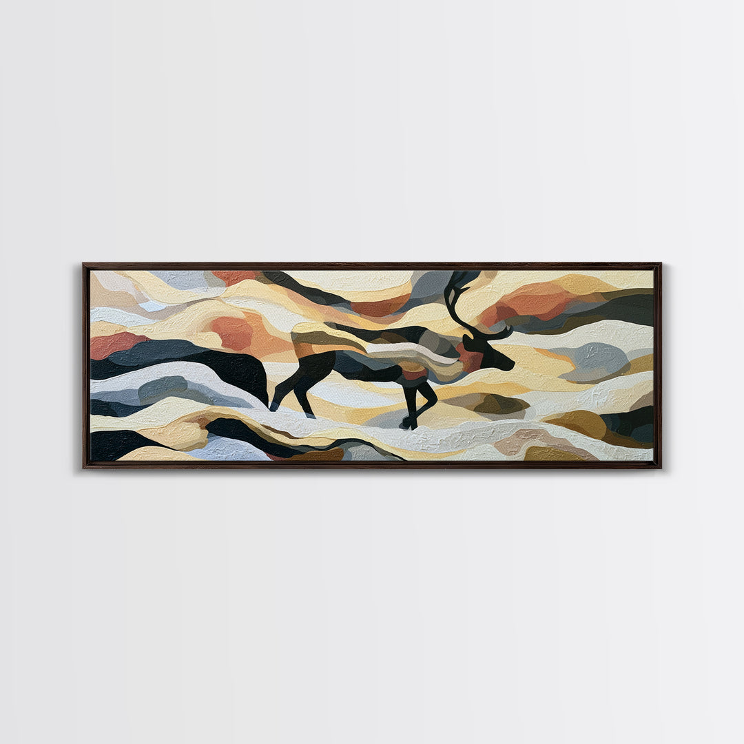 Reindeer Silhouette in Snowy Landscape Canvas Print, Scandinavian Art, Art, Living Room Decor, Fine Art, Nordic, Abstract Art, SCA-3x1-22