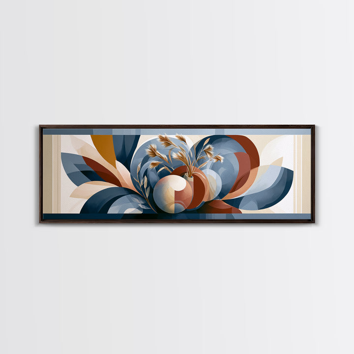 Ceramic Vase with Dried Grasses Canvas Print, Scandinavian Art, Floral Wall Art, Living Room Decor, Oil Painting, Nordic, SCA-3x1-29