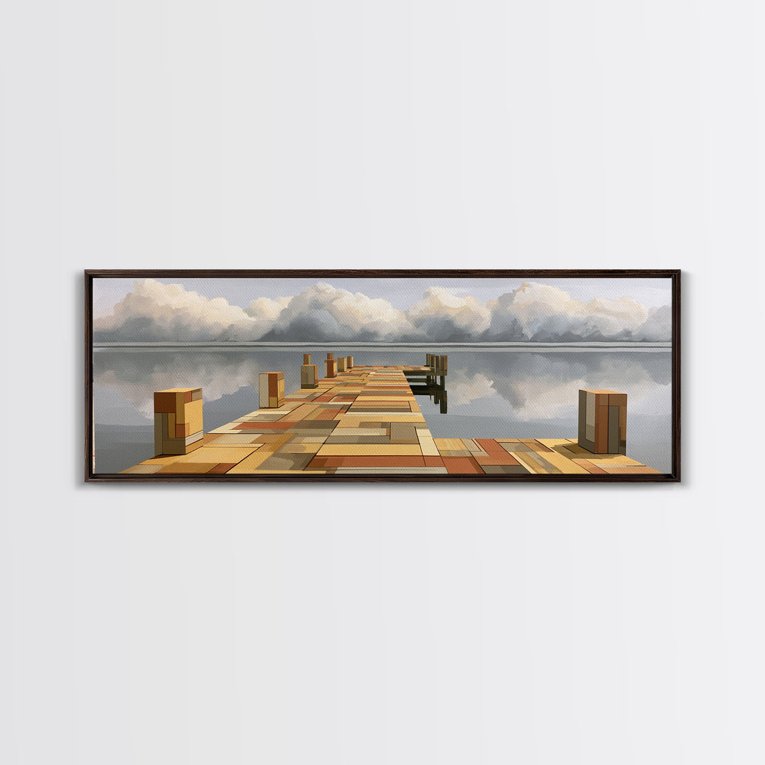 Calm Lake Dock Canvas Print, Scandinavian Art, Home Decor, Living Room Decor, Fine Art, Nordic, Wall Hanging, Abstract Art, SCA-3x1-31