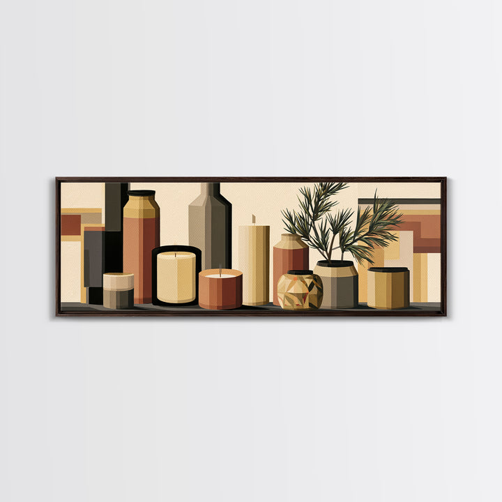 Hygge Candle and Pine Branch Still Life Framed Canvas Print, Scandinavian Art, Fine Art Print, Living Room Decor, SCA-3x1-44