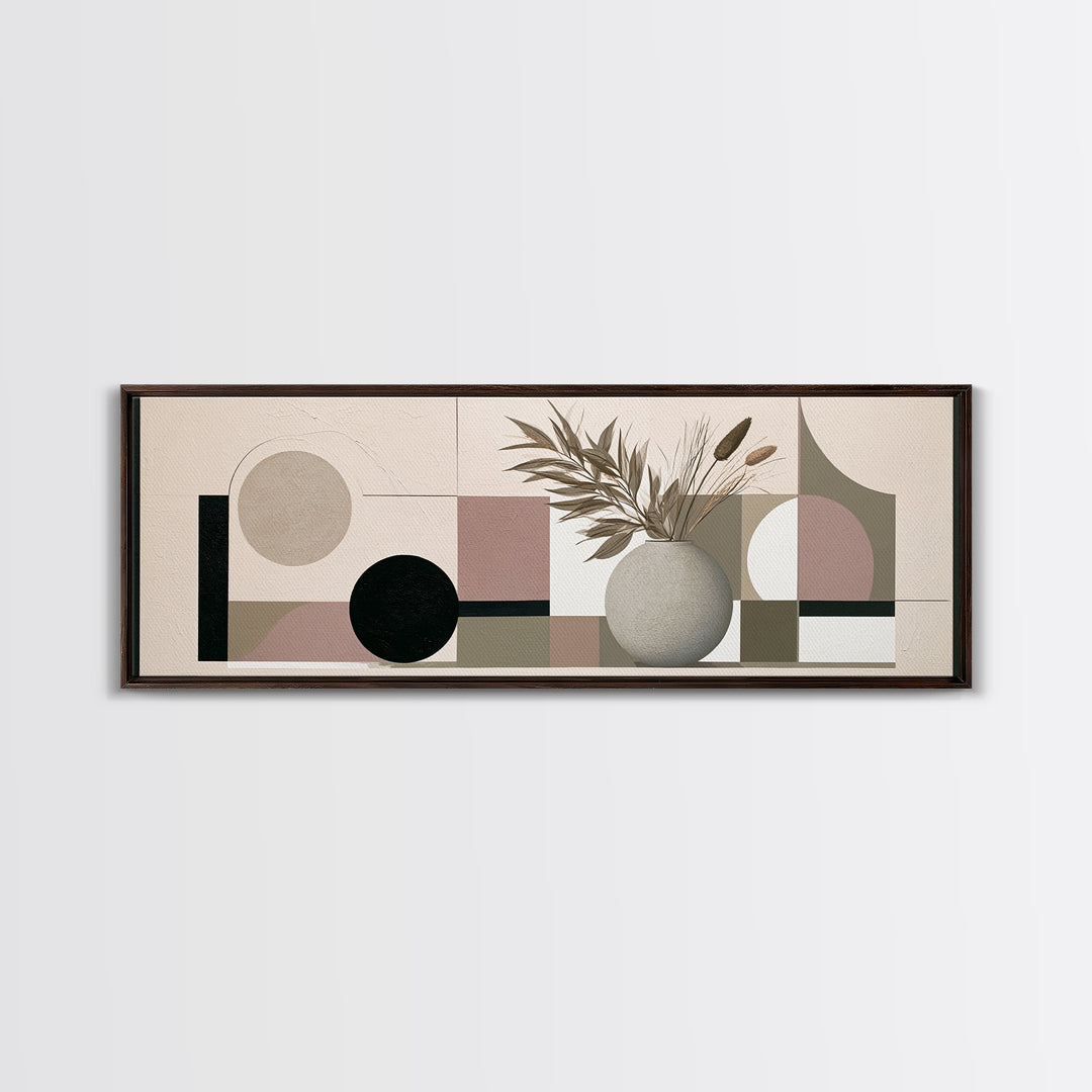 Ceramic Vase with Dried Grasses Framed Canvas Print, Scandinavian Art, Modern Wall Art, Living Room Decor, Watercolor Art, SCA-3x1-5