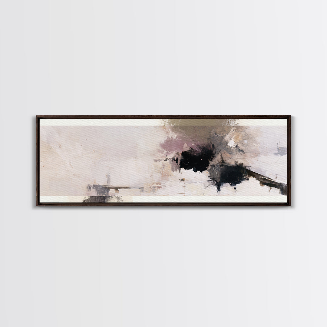Calm Lake Dock Framed Canvas Print, Scandinavian Art, Living Room Decor, Oil Painting, Nordic, Abstract Wall Art, SCA-3x1-55