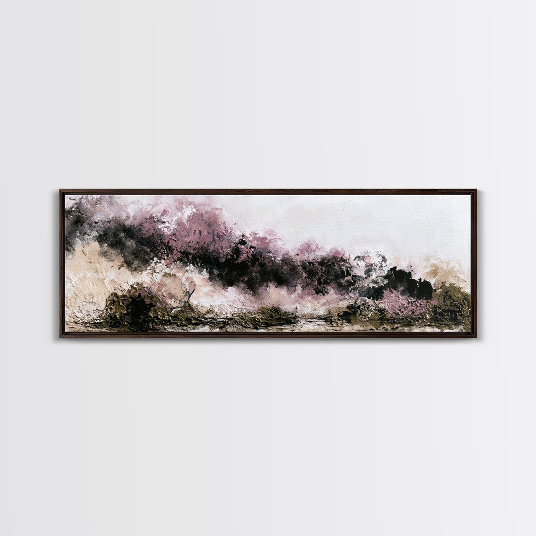 Winter Cabin Smoke Framed Canvas Print, Scandinavian Art, Modern Wall Art, Living Room Decor, Nordic, Statement Artwork, SCA-3x1-58
