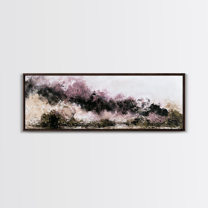 Winter Cabin Smoke Framed Canvas Print, Scandinavian Art, Modern Wall Art, Living Room Decor, Nordic, Statement Artwork, SCA-3x1-58