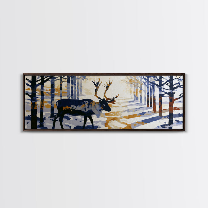 Reindeer Silhouette in Snowy Landscape Canvas Print, Scandinavian Art, Printable, Living Room Decor, Fine Art, Nordic, SCA-3x1-70