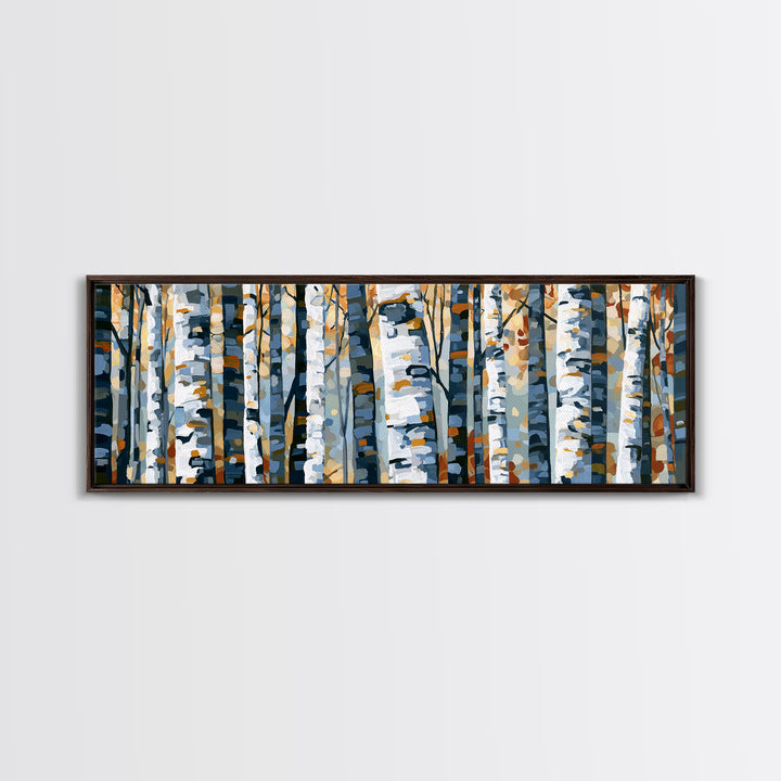 Birch Tree Trunks Framed Canvas Print, Scandinavian Art, Textured Painting, Living Room Decor, Nordic, Christmas Decor, SCA-3x1-73