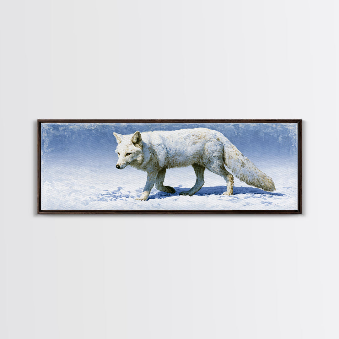 White Fox in Quiet Snow Canvas Print, Scandinavian Art, Art Print, Living Room Decor, Fine Art, Nordic, Farmhouse Decor, SCA-3x1-76