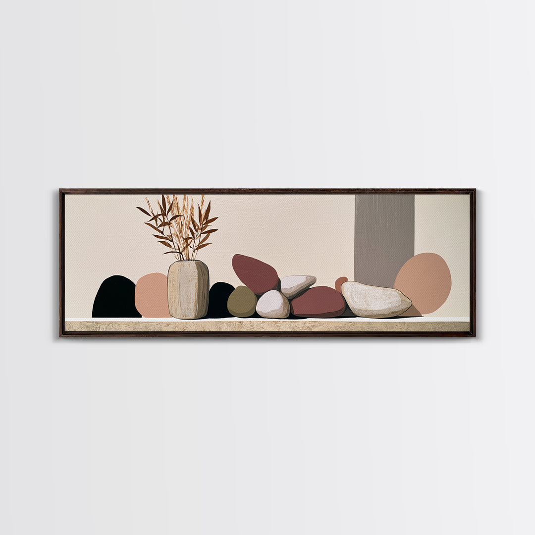 Ceramic Vase with Dried Grasses Framed Canvas Print, Scandinavian Art, Fine Art Print, Living Room Decor, Fine Art, Nordic, SCA-3x1-77