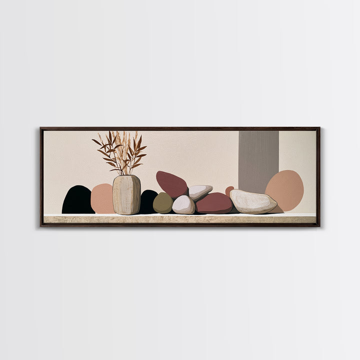 Ceramic Vase with Dried Grasses Framed Canvas Print, Scandinavian Art, Fine Art Print, Living Room Decor, Fine Art, Nordic, SCA-3x1-77