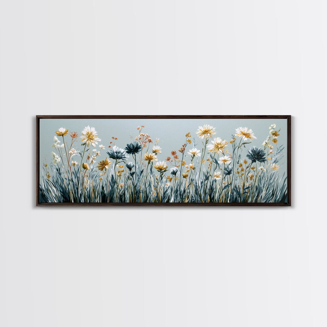 Minimal Meadow Flowers Canvas Print, Scandinavian Art, Neutral Decor, Living Room Decor, Oil Painting, Nordic, Wall Decor, SCA-3x1-98