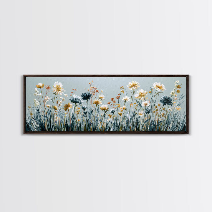 Minimal Meadow Flowers Canvas Print, Scandinavian Art, Neutral Decor, Living Room Decor, Oil Painting, Nordic, Wall Decor, SCA-3x1-98