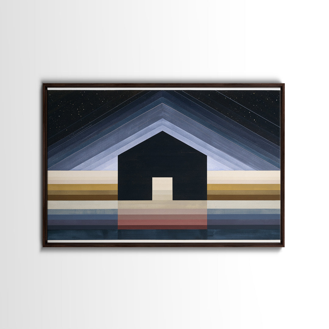 Simple Black House Shape Canvas Print, Scandinavian Art, Art, Living Room Decor, Abstract Art, Nordic, Canvas Art, SCA-3x2-11