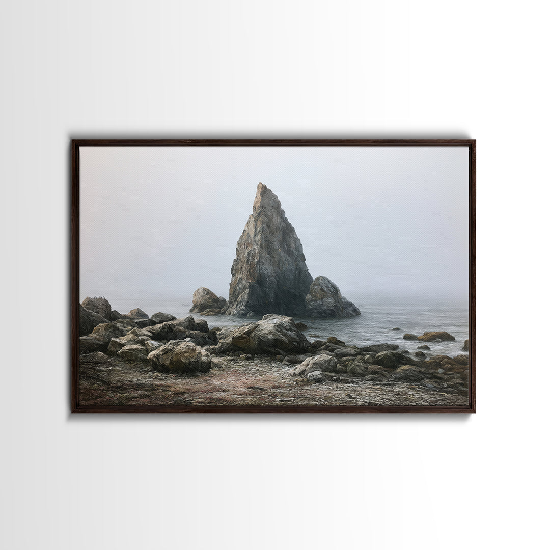 Quiet Coastal Rocks and Gray Sea Canvas Print, Scandinavian Art, Luxury Decor, Living Room Decor, Fine Art, Nordic, SCA-3x2-3