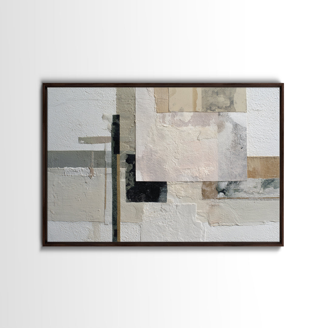 Soft Beige Geometric Abstraction Framed Canvas Print, Scandinavian Art, Wall Decor, Living Room Decor, Abstract Art, Nordic, SCA-3x2-31