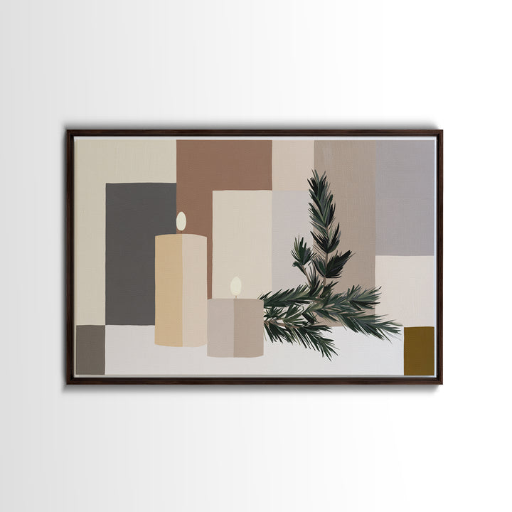 Hygge Candle and Pine Branch Still Life Canvas Print, Scandinavian Art, Luxury Decor, Living Room Decor, Oil Painting, Nordic, SCA-3x2-32