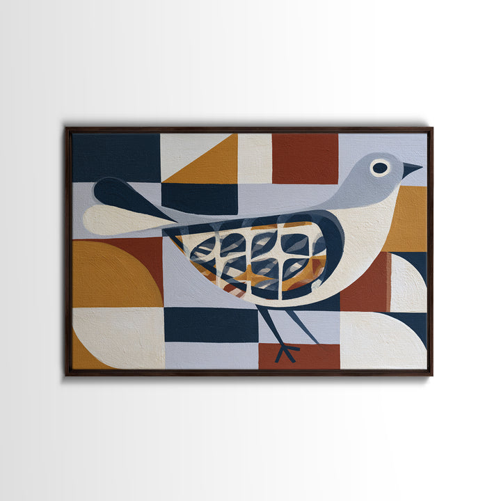 Nordic Folk Bird Framed Canvas Print, Scandinavian Art, Oil Painting, Living Room Decor, Fine Art, Nordic, Boho Wall Decor, SCA-3x2-39