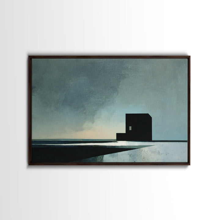 Herringbone Monochrome Pattern Framed Canvas Print, Scandinavian Art, Abstract Painting, Living Room Decor, Oil Painting, SCA-3x2-50