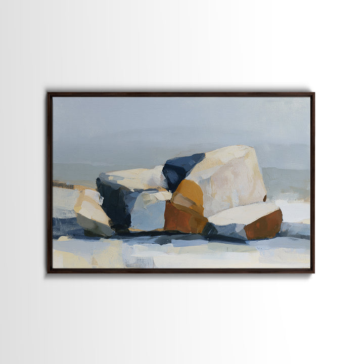Quiet Coastal Rocks and Gray Sea Canvas Print, Scandinavian Art, Printable, Living Room Decor, Nordic, Abstract Wall Art, SCA-3x2-51