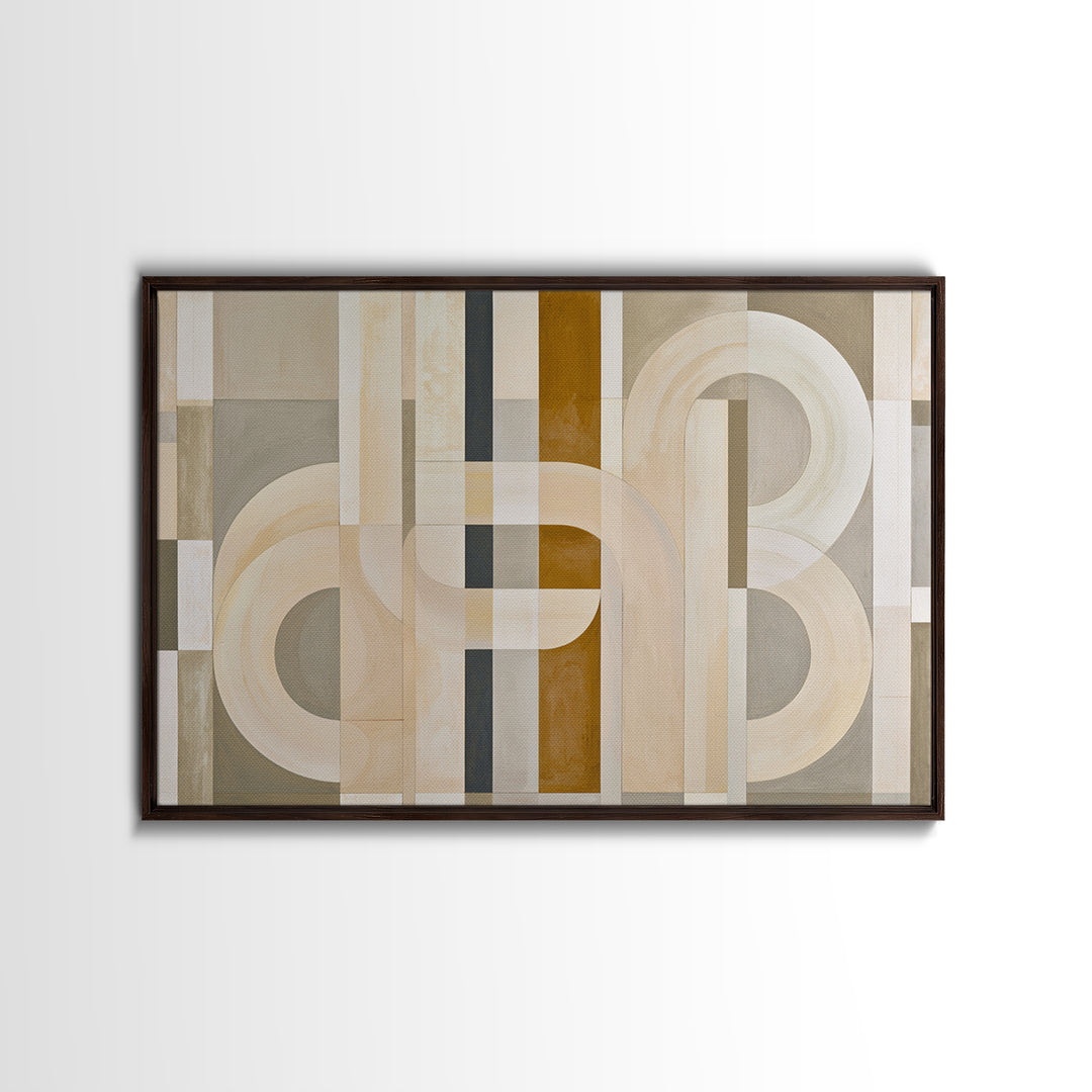 Soft Beige Geometric Abstraction Framed Canvas Print, Scandinavian Art, Living Room Wall Art, Living Room Decor, Abstract Art, SCA-3x2-55